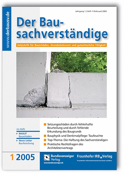 Das Cover der ersten Ausgabe der Zeitschrift Bausachverständige 2005.